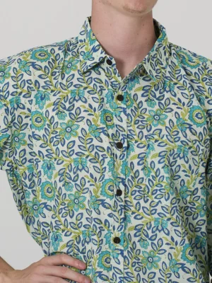 Aqua Cascade Men's Indian cotton shirt - arm