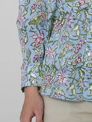 Arctic Floral Men's Indian cotton shirt - cuff