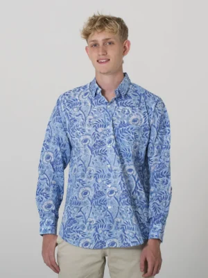 Frosted Sky - Men's Floral Indian Cotton Shirt