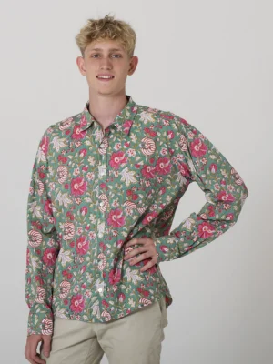 Wild Hibiscus - Mens Indian cotton shirt
