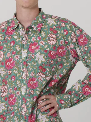 Wild Hibiscus Men's Indian cotton shirt - arm